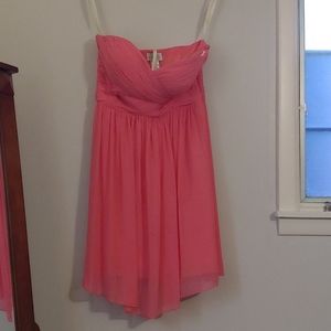 Coral Bill Levkoff bridesmaids dress